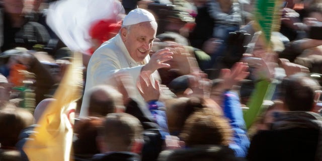 Pope Francis in St. Peter's Square at the Vatican, Wednesday, March 5, 2014.