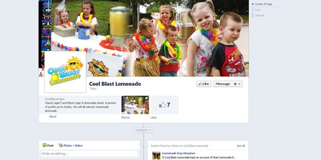 The Sutton family of Cypress, Texas went so far as to create an advertising plan for their "Cool Blast Lemonade" stand with a website and this Facebook page. In the center photo, Clara is flanked by sister Eliza and brother Eirik.