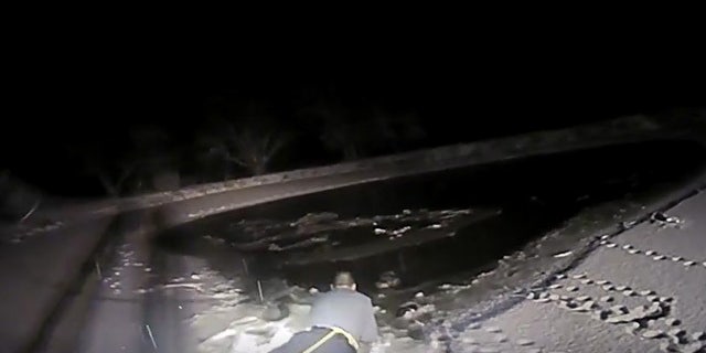A police officer rescued a dog that fell through the ice.