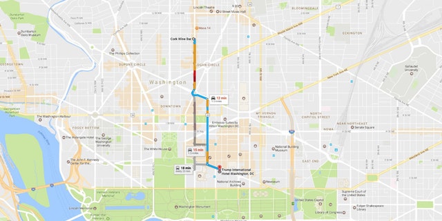 A fair fight? Cork Wine Bar is about 15 minutes north of Trump's D.C. hotel property.