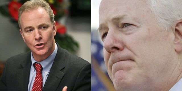 Shown here are Democratic Rep. Chris Van Hollen, left, and Republican Sen. John Cornyn. (Reuters/AP Photos)