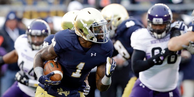 Running back Greg Bryant, pictured here with Notre Dame, was declared brain dead on Sunday.