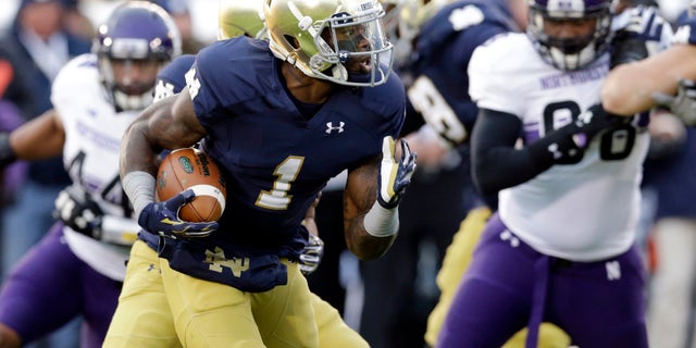 Running back Greg Bryant, pictured here with Notre Dame, was declared brain dead on Sunday.