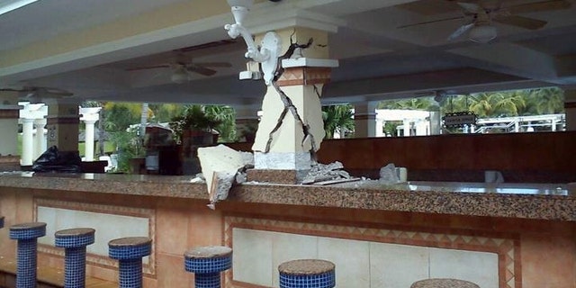Sept. 5, 2012: This photo posted to the Instagram account danielacordero, belonging to a person identified as Daniela Cordero, a bar is damaged inside the Hotel Riu after an earthquake in Guanacaste, Costa Rica, . A powerful, magnitude-7.6 earthquake shook Costa Rica and a wide swath of Central America on Wednesday.
