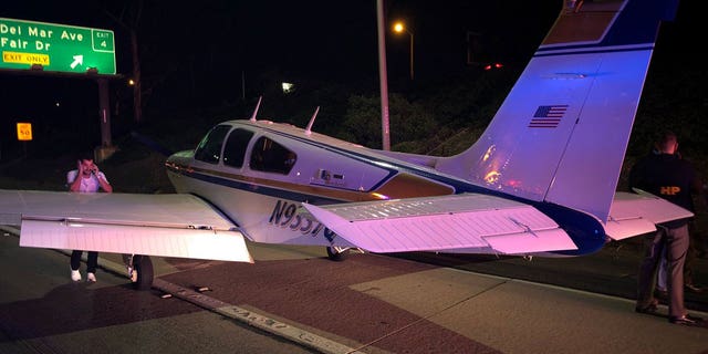 The flight touched down shortly before 8 p.m., according to the California Highway Patrol. No injuries were reported.