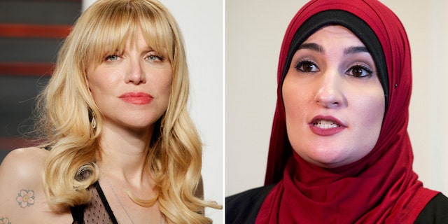 Courtney Love (left) and pro-Palestinian activist Linda Sarsour.