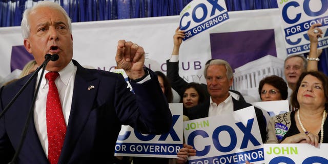 Republican gubernatorial candidate John Cox speaks during a Republican election party Tuesday, June 5, 2018, in San Diego. (AP Photo/Gregory Bull)
