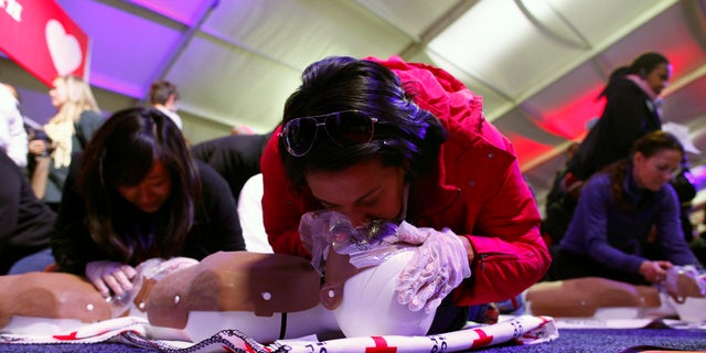 People learn CPR as part of a National Day of Service event on the National Mall in Washington D.C. January 19, 2013. REUTERS/Eric Thayer