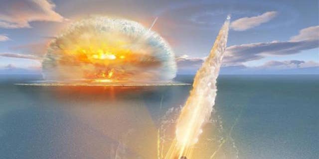 An artist's depiction of the dual meteor strike.
