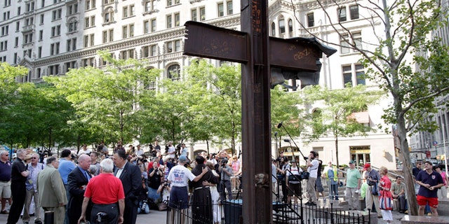 FILE: July 23, 2011: The World Trade Center Cross waits to be blessed by  a Franciscan priest, New York, N.Y.
