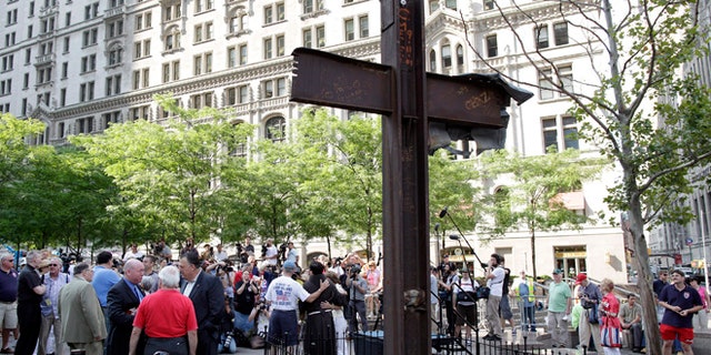 FILE: July 23, 2011: The World Trade Center Cross waits to be blessed by a Franciscan priest, New York, N.Y.