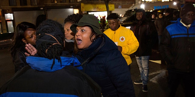 April 4, 2018: Sandy Michelin, an aunt of Kimani Gray, who was fatally shot by police in 2013, shouts at officers after police shot and killed a man in the Crown Heights neighborhood of Brooklyn.