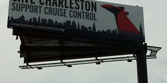Billboard ad opposing cruise port improvements near historic district in Charleston, S.C.