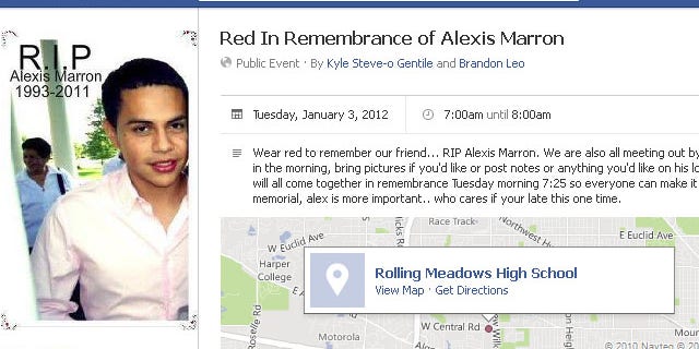 Friends of Alexis Marron, 18, have created a "Red in Remembrance" Facebook page in his honor.