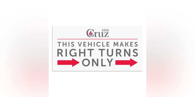 The Texas senator takes a tongue-in-cheek swipe at his right-wing credentials with a bumper sticker that says “This vehicle makes right turns only” ($10).