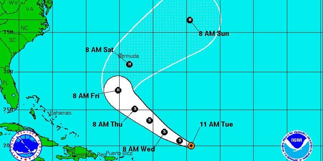 Projected path of Tropical Storm Lisa.