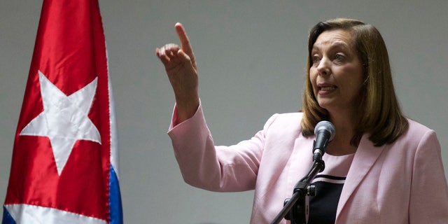 Ministry of Foreign Relations General Director for the United States Josefina Vidal, speaks during a briefing after taking part in talks with the U.S., in Havana, Cuba, Wednesday, Jan. 21, 2015.  The highest-level U.S. delegation to Cuba in decades kicked off two days of negotiations Wednesday after grand promises by President Barack Obama about change on the island and a somber warning from Cuba to abandon hopes of reforming the communist government. (AP Photo/Desmond Boylan)