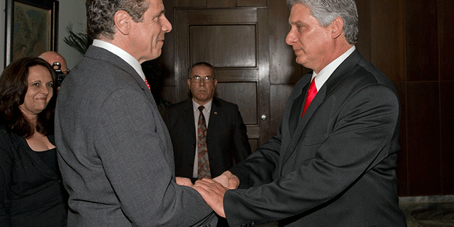 New York Gov. Andrew Cuomo, left, and Cuban Vice President Miguel Diaz-Canel, during the governor's 2015 trade mission visit to Cuba.