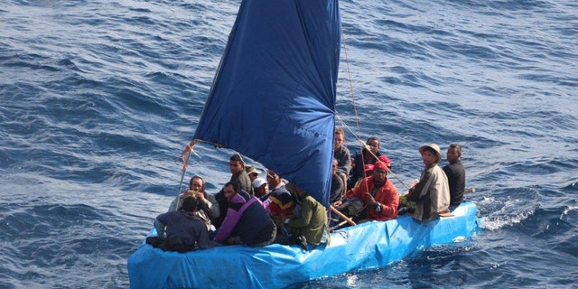 File photo shows 24 Cuban migrants in the waters south of Key West, Fla.