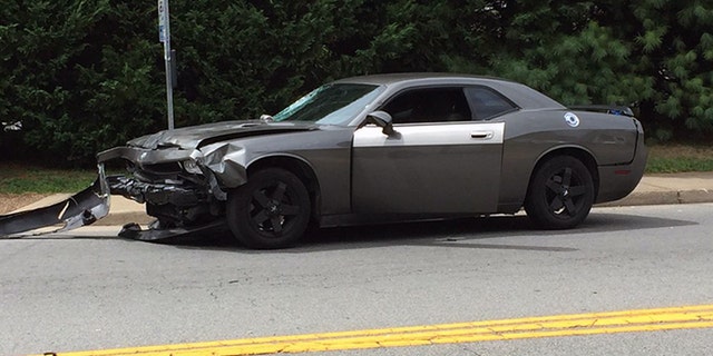 This image shows the car that slammed into the protesters Saturday afternoon.