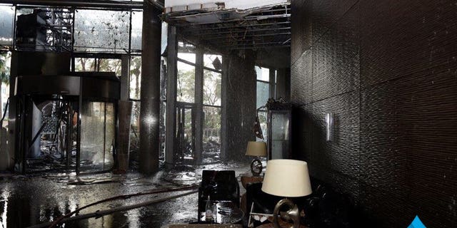The Address Downtown hotel lobby following the fire.