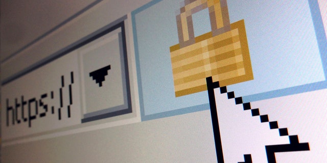 A lock icon, signifying an encrypted Internet connection, is seen on an Internet Explorer browser in a photo illustration.