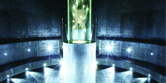 The crystal steam room at the Sparkling Hill Resort in Canada. The resort is outfitted with more than 3.5 million Swarovski crystals.