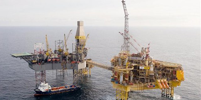This is an undated handout photo issued by Total E&P UK Ltd of Total's Elgin PUQ (Process/Utilities/Quarters) platform.