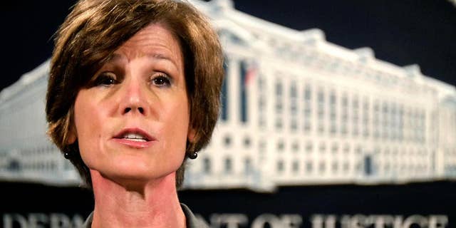 Then-Deputy Attorney General Sally Yates speaking during a news conference at the Justice Department in June 2016.