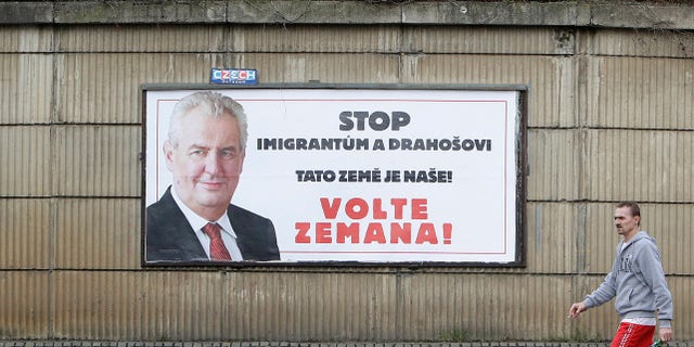 Pro-Zeman election posters warned voters to "stop migrants and Drahos."