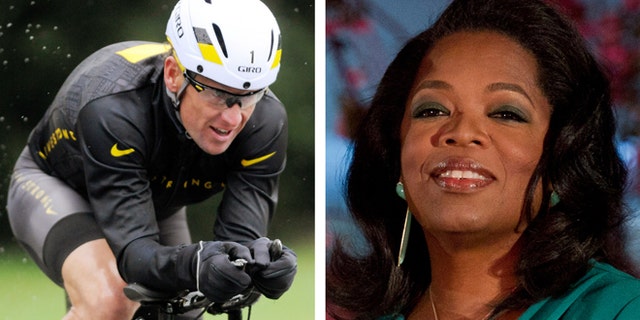 FILE - This combination image made of file photos shows Lance Armstrong, left, on Oct. 7, 2012, and Oprah Winfrey, right, on March 9, 2012.