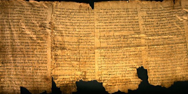 Sections of the Dead Sea Scrolls on display at the Israel Museum in Jerusalem in 2008.