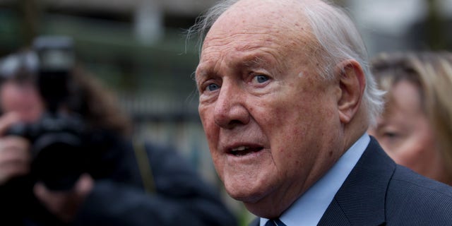 Feb. 7, 2013: In this file photo, former BBC broadcaster presenter Stuart Hall makes a statement to the media after appearing in court in Preston, England. BBC broadcaster Stuart Hall has pleaded guilty to multiple assaults on young girls. Prosecutors said Thursday May 2, 2013 that the 83-year-old sports broadcaster has pleaded guilty to 14 indecent assaults.