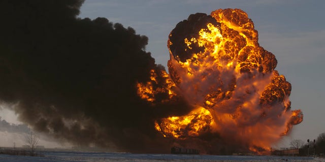 Dec. 30, 2013: A fireball goes up at the site of an oil train derailment in Casselton, N.D.