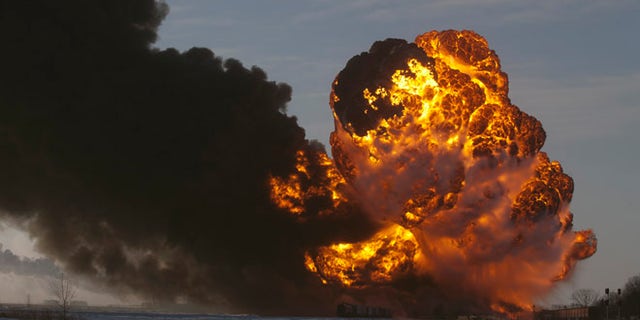 Dec. 30, 2013: A fireball goes up at the site of an oil train derailment in Casselton, N.D.