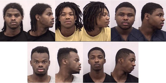 From left to right in top row, Tyron Williams, Clarence Williams and Jacolby Williams, and left to right in bottom row, James Williams and Tommy Williams were all accused of gang-raping a 13-year-old girl in December 2016.