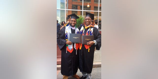 Ben Jeanty with his father, Duvinson, celebrating their graduation from William Paterson University.