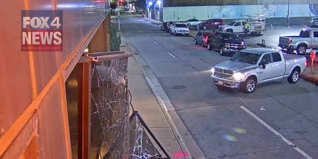 The truck driven by Michael Chadwick Fry can be seen making another run for the FOX4 buidling.