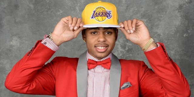 BROOKLYN, NY - JUNE 25: D'Angelo Russell poses for a portrait after being drafted number two overall to the Los Angeles Lakers during the 2015 NBA Draft at the Barclays Center on June 25, 2015 in the Brooklyn borough of New York City. NOTE TO USER: User expressly acknowledges and agrees that, by downloading and/or using this photograph, user is consenting to the terms and conditions of the Getty Images License Agreement. Mandatory Copyright Notice: Copyright 2015 NBAE (Photo by Jennifer Pottheiser/NBAE via Getty Images)
