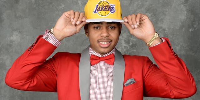 BROOKLYN, NY - JUNE 25: D'Angelo Russell poses for a portrait after being drafted number two overall to the Los Angeles Lakers during the 2015 NBA Draft at the Barclays Center on June 25, 2015 in the Brooklyn borough of New York City. NOTE TO USER: User expressly acknowledges and agrees that, by downloading and/or using this photograph, user is consenting to the terms and conditions of the Getty Images License Agreement. Mandatory Copyright Notice: Copyright 2015 NBAE (Photo by Jennifer Pottheiser/NBAE via Getty Images)