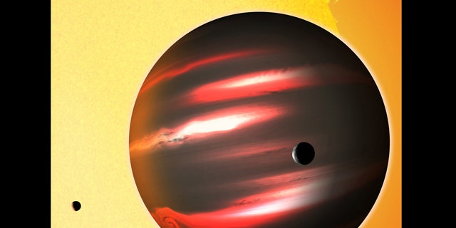 The distant exoplanet TrES-2b, shown here in an artist's conception, is darker than the blackest coal. This Jupiter-sized world reflects less than one percent of the light that falls on it, making it blacker than any planet or moon in our solar system.