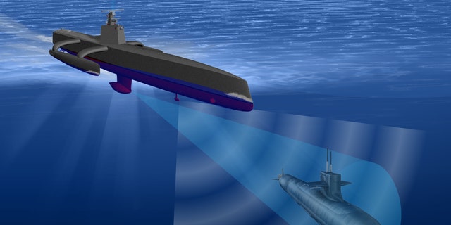 Illustration of DARPA's Anti-Submarine Warfare (ASW) Continuous Trail Unmanned Vessel (ACTUV)