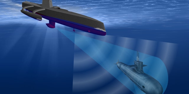 Illustration of DARPA's Anti-Submarine Warfare (ASW) Continuous Trail Unmanned Vessel (ACTUV)