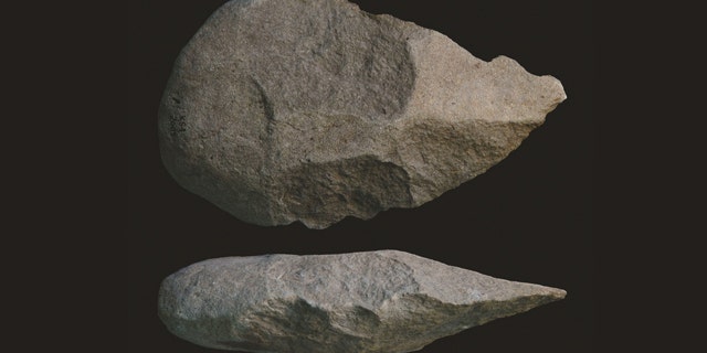 Examples of hand axes found in Kenya, which indicate that early humans were using stone hand axes as far back as 1.8 million years ago.