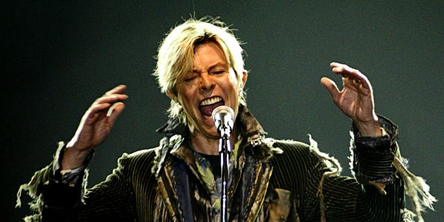 June 23, 2004. British singer David Bowie performs in a concert during his worldwide tour called "A Reality Tour" at T-mobile arena in Prague.