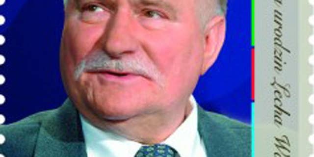 A postage stamp depicts former Polish President Lech Walesa in occasion of his 70th Birthday in this September 27, 2013 photo.