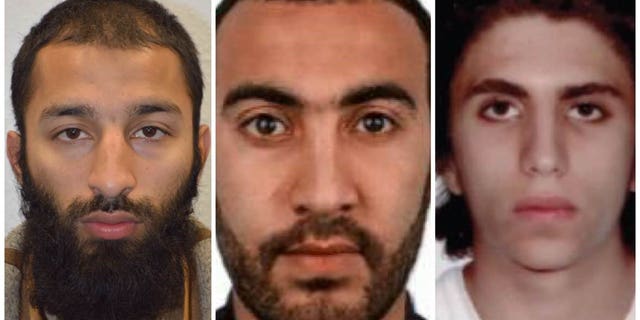 The London attackers were identified as Khuram Shazad Butt, left, Rachid Redouane and Youssef Zaghba.
