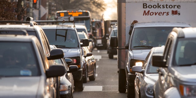 Cars sit in traffic along Florida Avenue in the Shaw neighborhood, in Washington, Wednesday, March 16, 2016.
