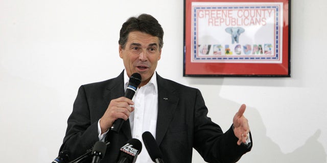 September 15: Republican presidential candidate Texas Gov. Rick Perry speaks in Jefferson, Iowa.