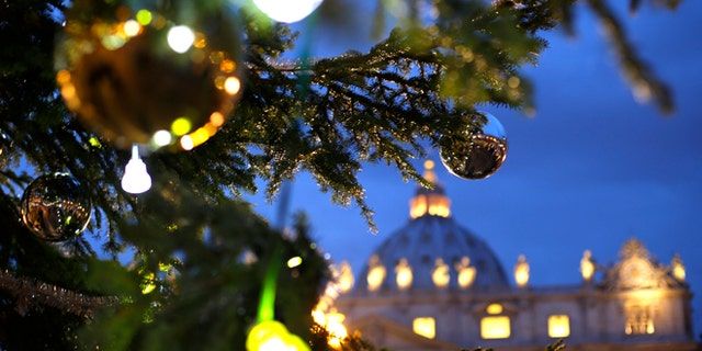 The Vatican Christmas tree is lit up after a ceremony in Saint Peter's Square at the Vatican December 14, 2012.